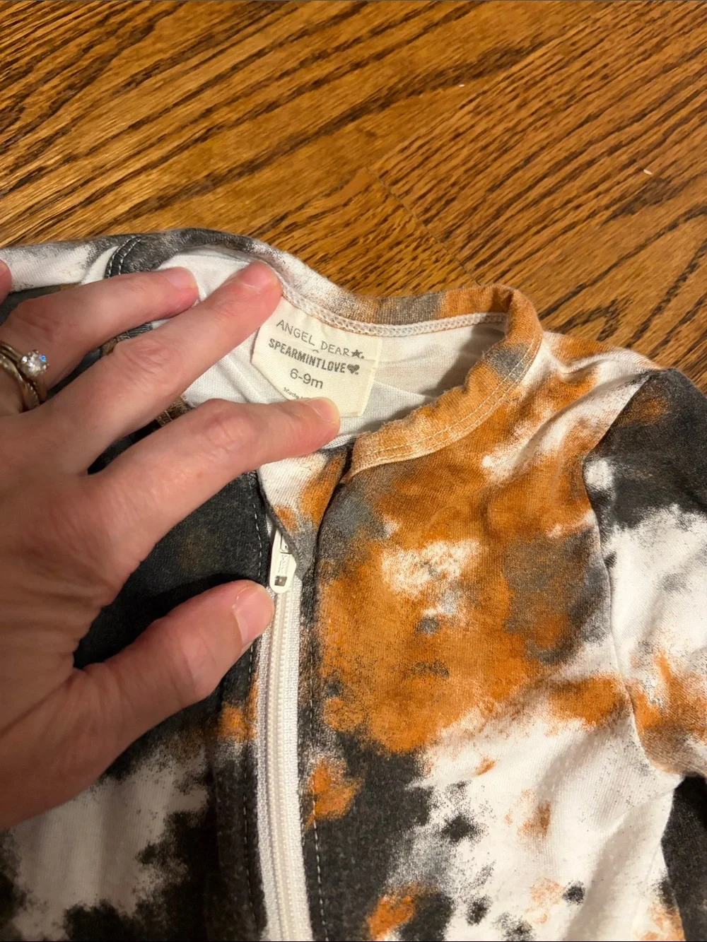 Angel Dear Orange, Gray, and White Tie-Dye Footed One-Piece